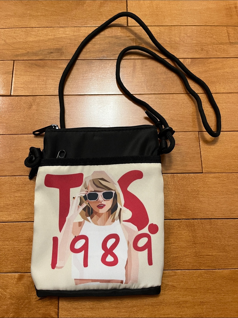 Taylor Swift “TS 1989” Black and Cream Graphic Crossbody Bag with Red Accent